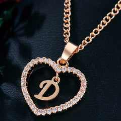 Initial Letters A T Pendant Love Heart Rhinestones Pendant Necklace