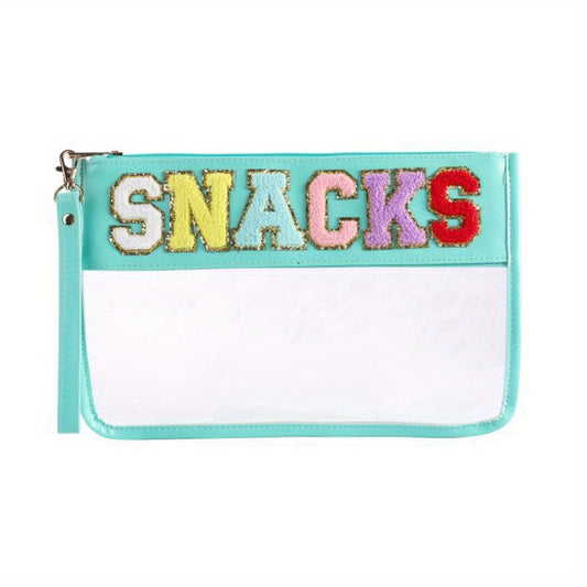 Chenille Letter Bag Clear Cosmetic Pouch Zipper Makeup Snack Purse