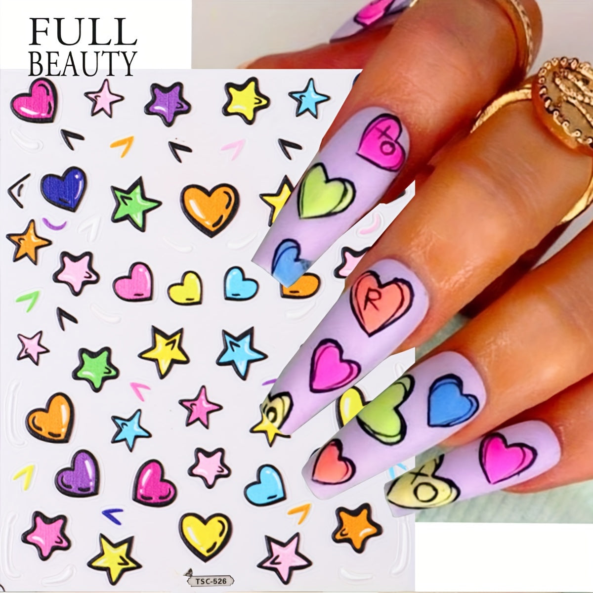 3D Graffiti Heart Star Nail Stickers Self Adhesive Nail Art Decals