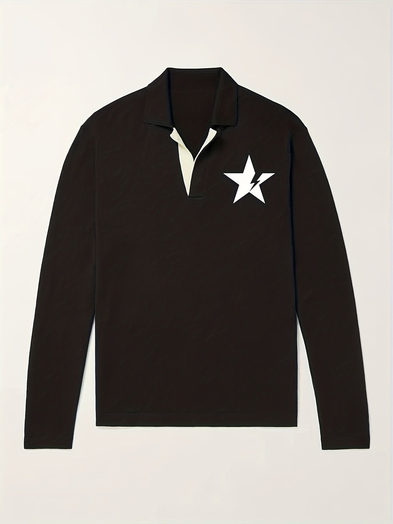 Star Pattern Polo Sweater Men's Casual Warm Mid Stretch V Neck Pullover Sweater