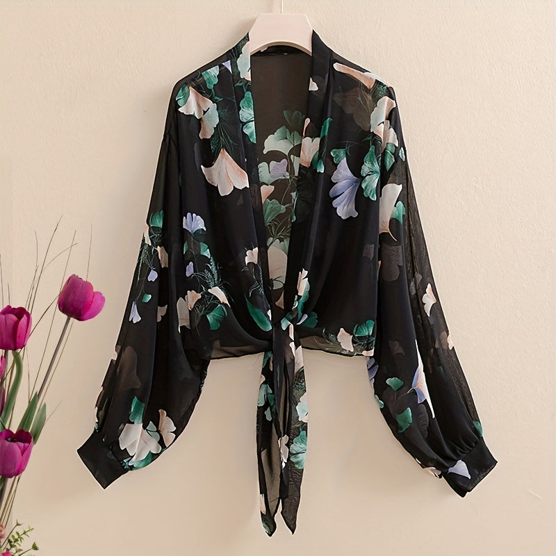 Flower Print Chiffon Shawl Sunproof Wrap UV Protection