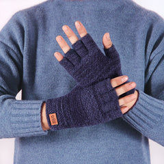 2pcs Men's Knit Thermal Fingerless Gloves Set
