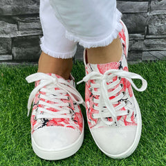 Pink Peach Heart Pattern Board Shoes Women's Shallow Mouth Casual Shoes