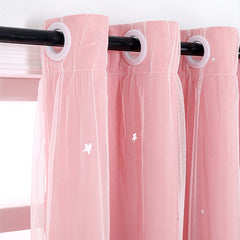 Blackout Star Window Curtain With Tulle Overlay