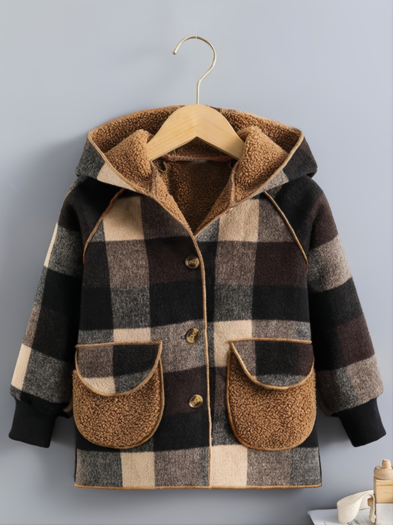 Boys Plaid Jacket Hooded Winter Kids Clothes