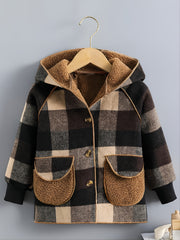 Boys Plaid Jacket Hooded Winter Kids Clothes
