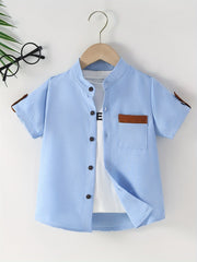 Boys Button Down Shirt Short Sleeve Stand Collar Tee Tops