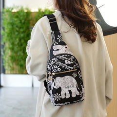 Elephant Print Casual Lightweight Crossbody Shoulder Chest Bag