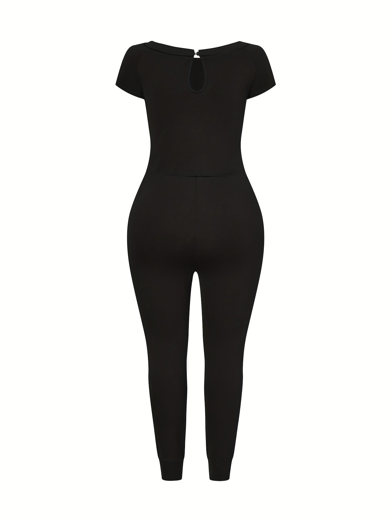 Casual Crew Neck Jumpsuit Drawstring Short Sleeve Solid