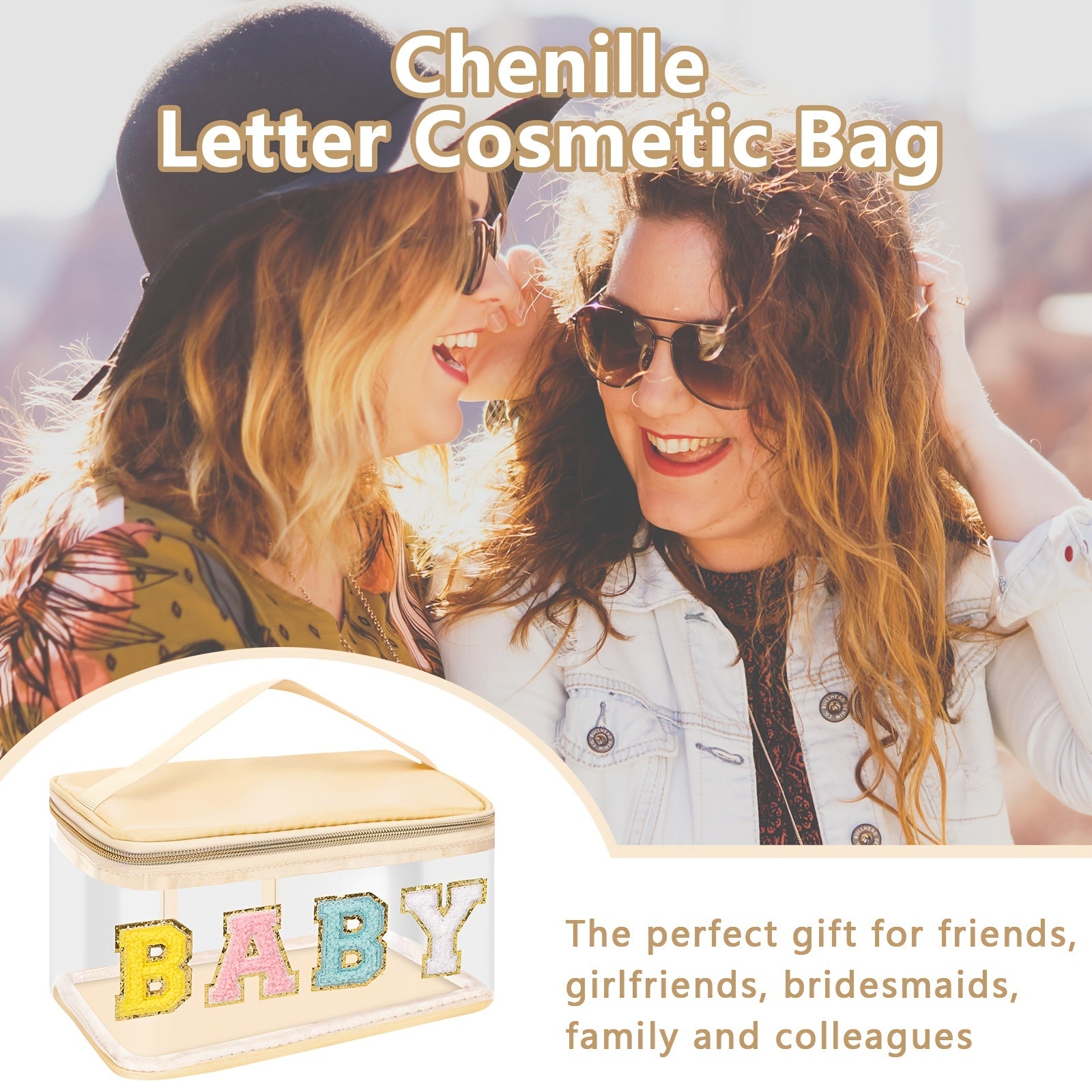 Chenille Letter Clear Makeup Bag Zipper Waterproof Cosmetic Handbag