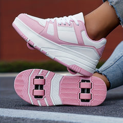 Boy's Lace Up Roller Shoes Detachable Wheel Skate Sneakers