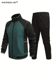 Men's Sports Suit Zip Up Jacket & Active Pants Outdoor Activities