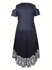 Women's Plus Floral Print Cold Shoulder Round Neck Dress