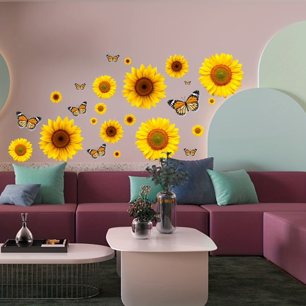 Yellow Sunflower Room Decoration Wall Sticker Butterfly Sofa Background