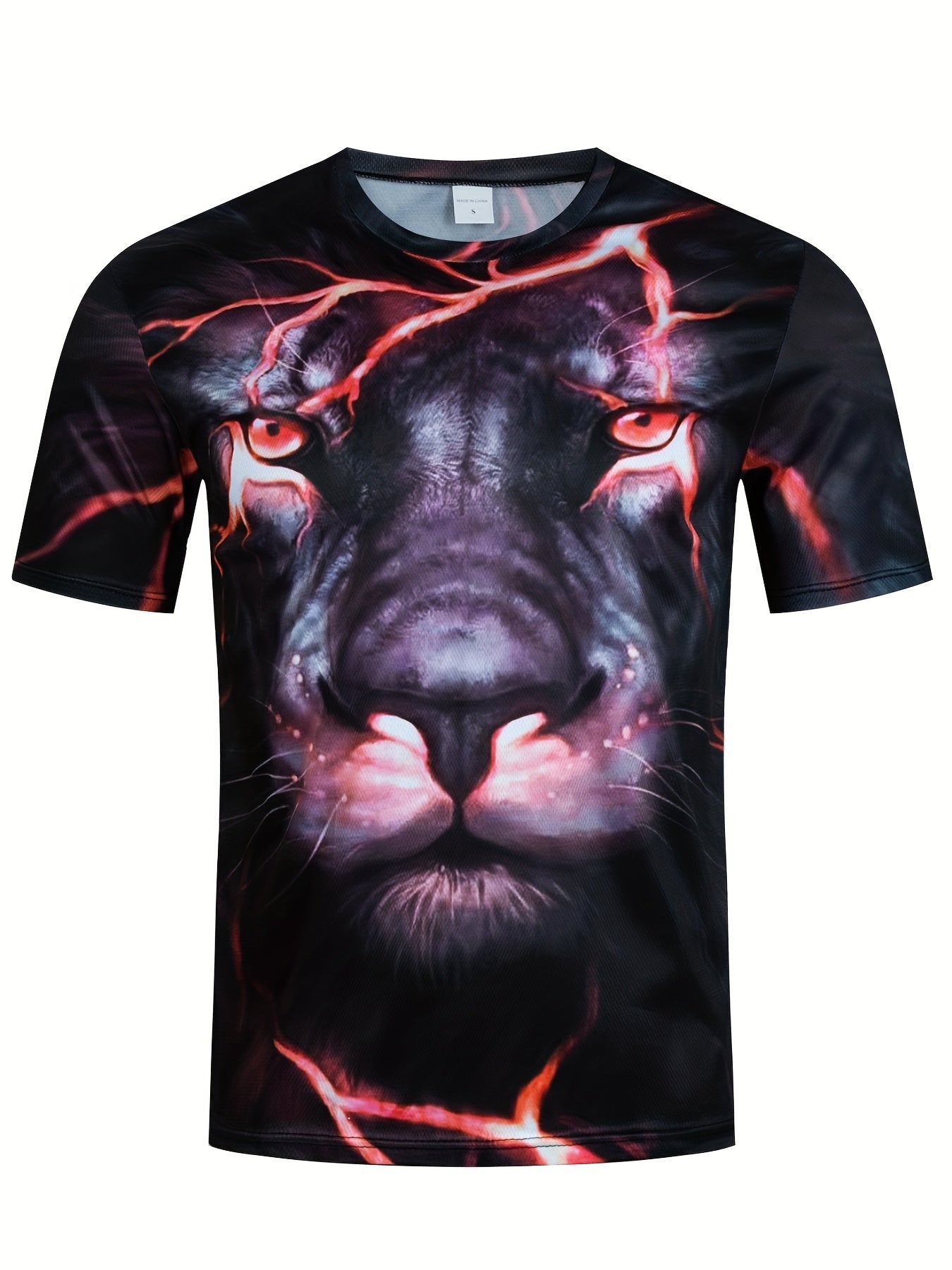 Men's Lion Print Short Sleeve T Shirt Breathable Comfort for Spring & Summer