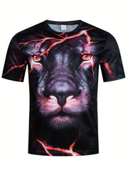 Men's Lion Print Short Sleeve T Shirt Breathable Comfort for Spring & Summer