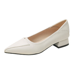 Women's Pointed Toe Chunky Low Heels Slip On Court Pumps