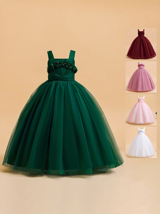 Girls Formal Dress Birthday Party Dress Flowers Decor Maxi Dress