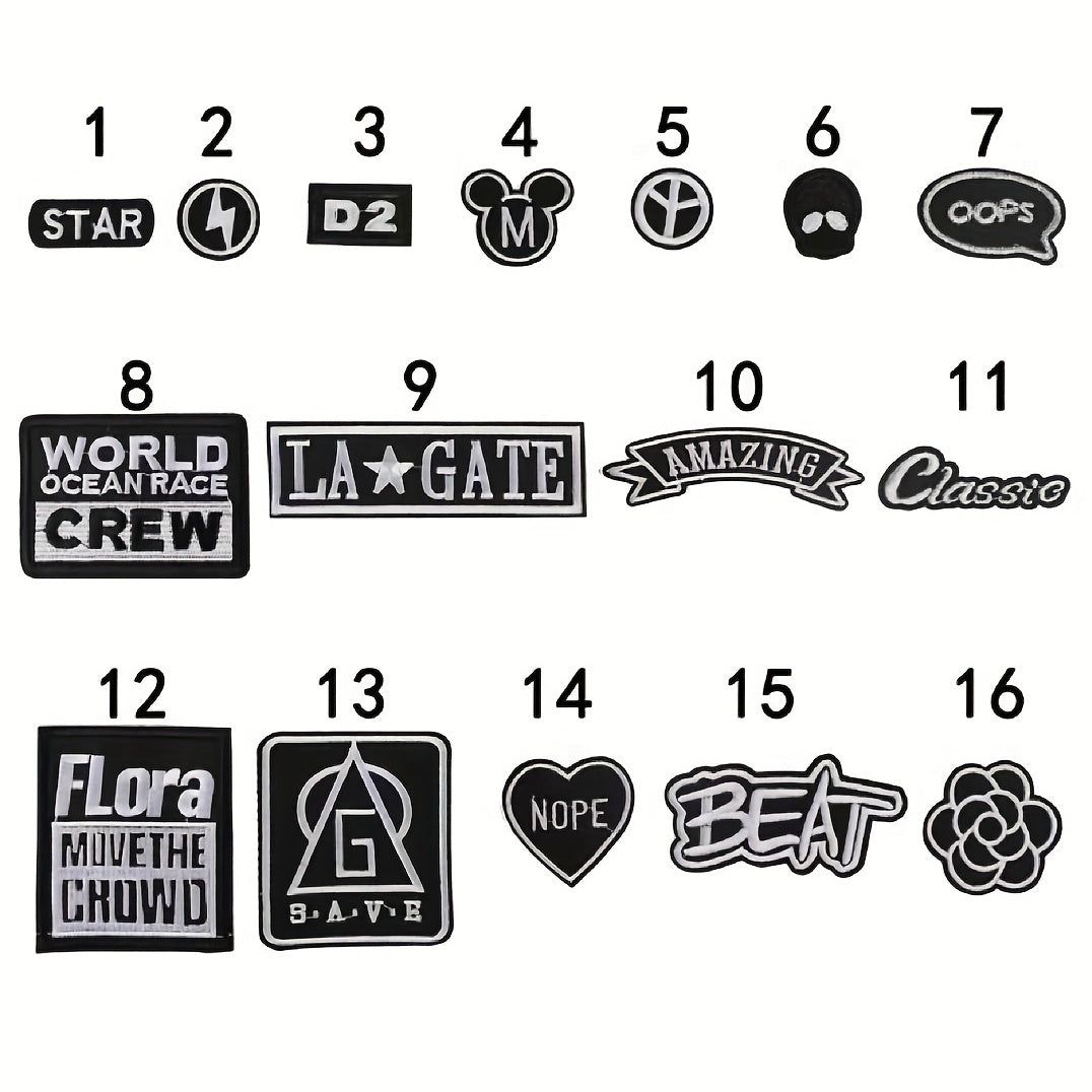 16pcs Iron On Patches Sew On Embroidered Applique Repair Patch Kids Decorative