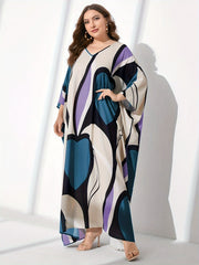  Women's Random Print Batwing Maxi Dress