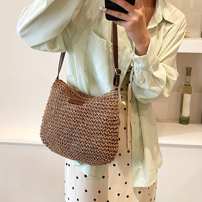 Woven Straw Bag Retro Mini Crossbody Bag for Travel Holiday Beach