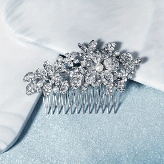 Bridal Wedding Jewelry Alloy Flower Rhinestone Comb Faux Pearl