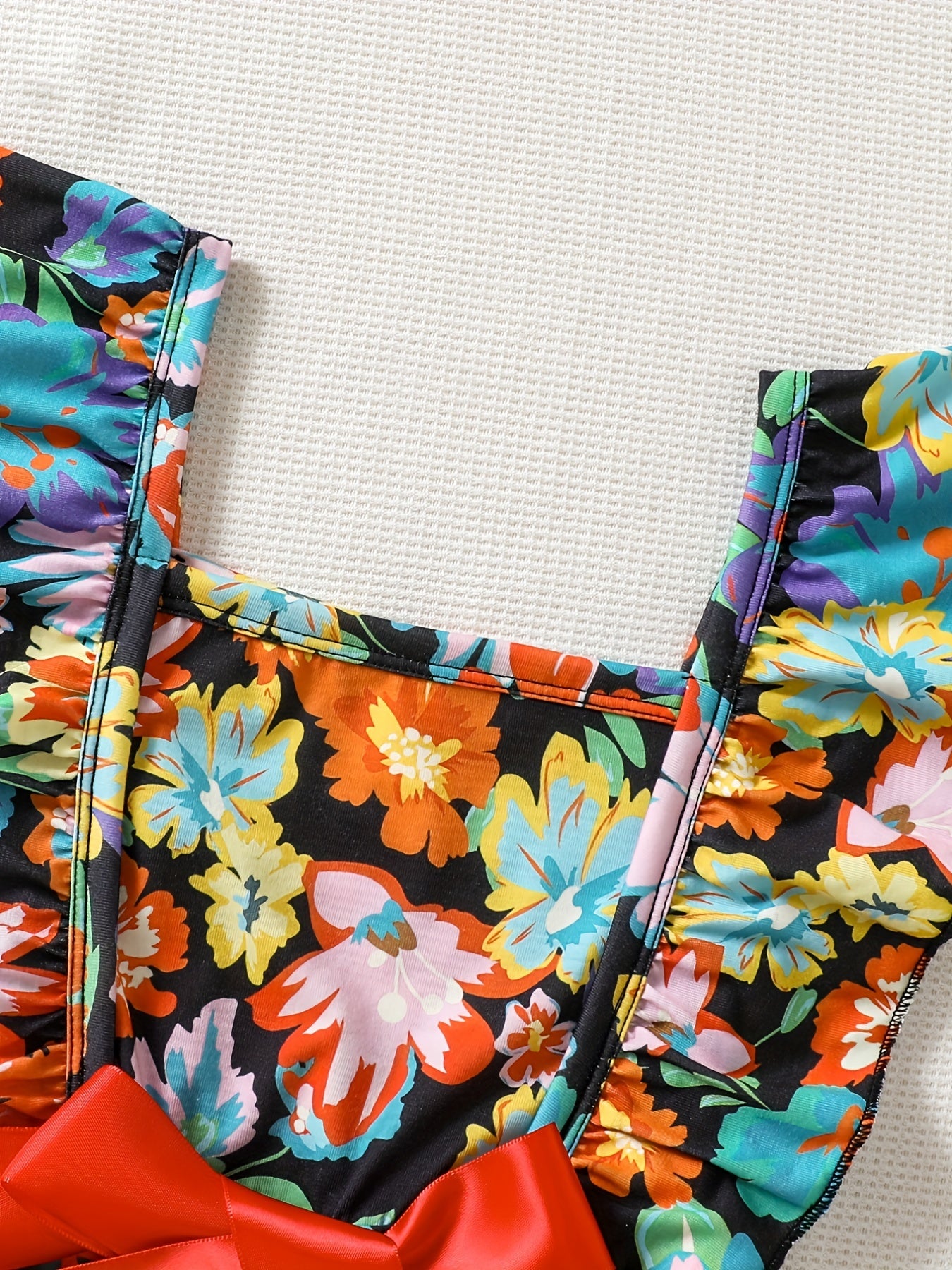 Girls Floral Print Ruffle Sleeve Rompers