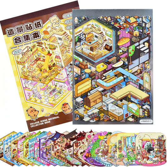 50pcs Mini House Scene Stickers Book Kapibala Cover DIY Scrapbook Decals