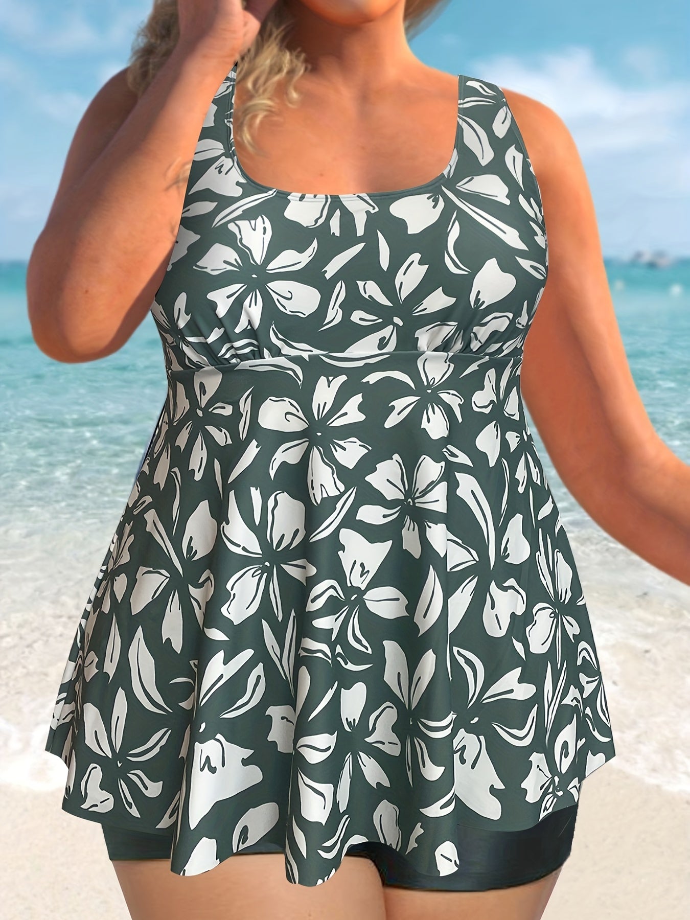  Floral Print Peplum Tankini Set
