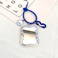 Plaid Print Frame Decor Compact Mirror Keychain