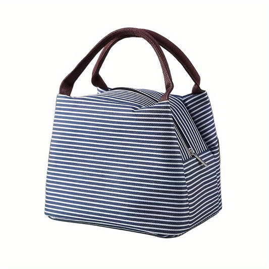 Portable Striped Insulated Bag for Office School Picnic