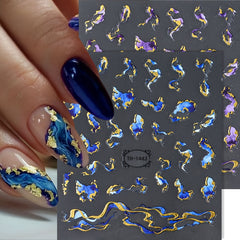 6-Piece Marble Nail Art Decals Set with Foil Ribbons and Gradient