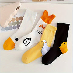 4 Pairs Cartoon Duck Print Socks Women's Stockings