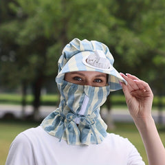 Plaid Print Fan Sun Hat with Neck Gaiter and Face Covering