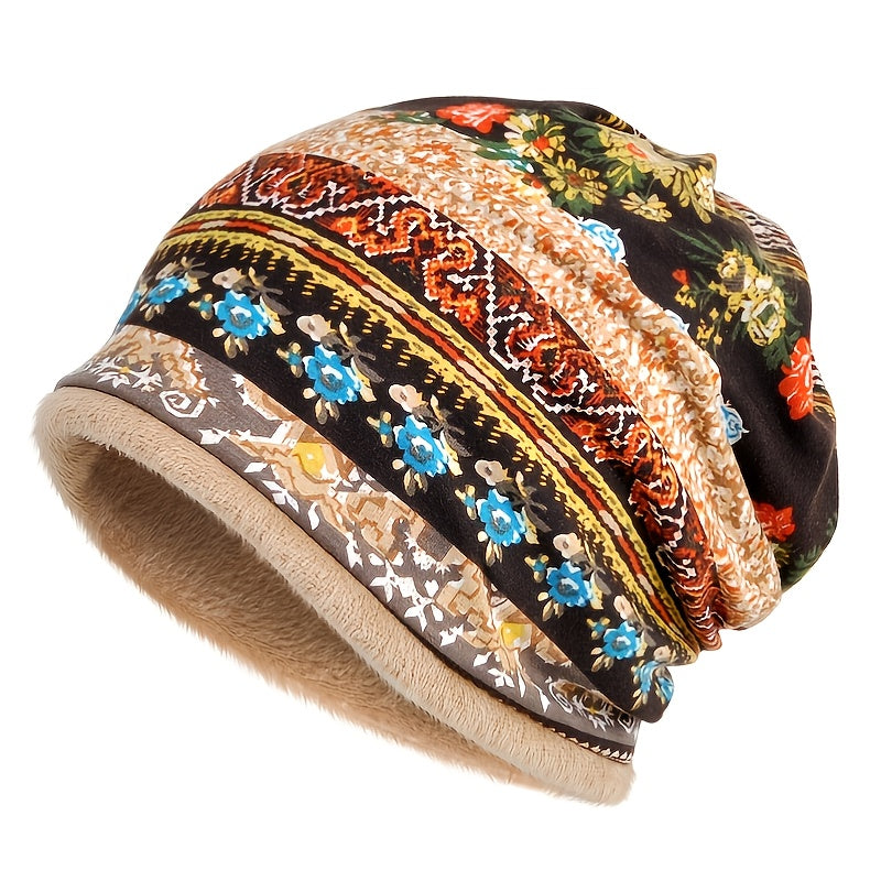 Vintage Bohemian Style Fleece Knitted Hat & Scarf Set