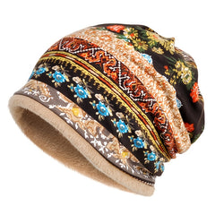 Vintage Bohemian Style Fleece Knitted Hat & Scarf Set