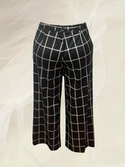  Grid Print Wide Leg Belted Trousers