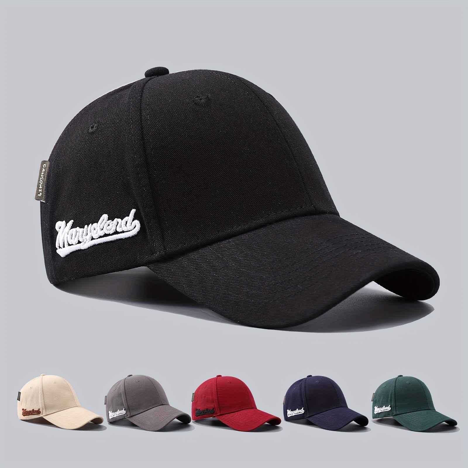 Men's Solid Curved Brim Baseball Cap Side Embroidery Letters Peaked Cap