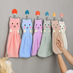 6pcs Cartoon Kitten Hand Towel Absorbent Soft Coral Velvet