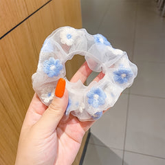 Organza Scrunchie Flower Decor Hair Tie for Women Girls