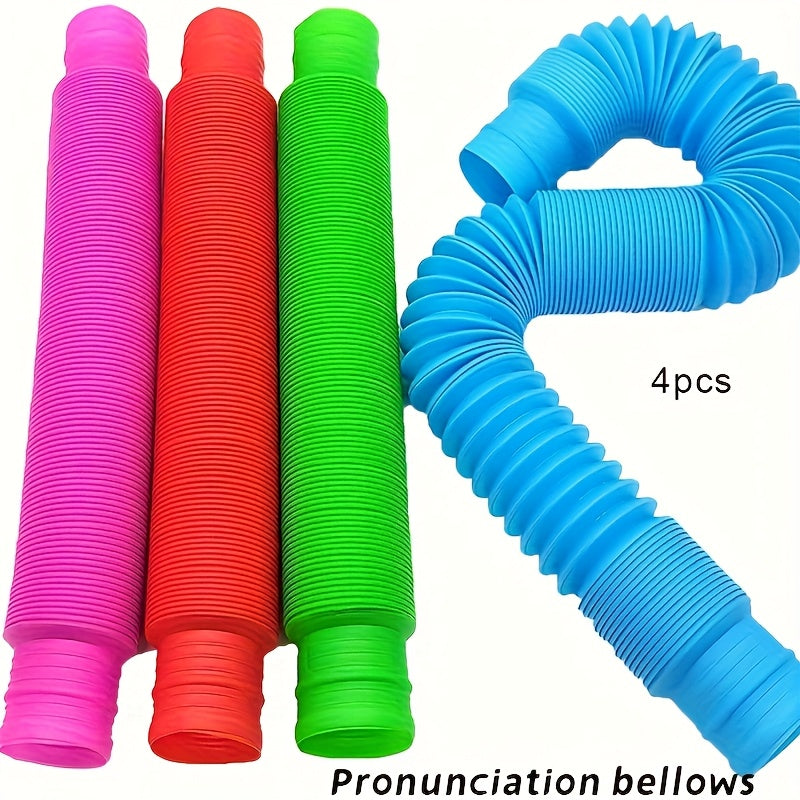 4pcs Stretching Tubes Relax Tension Toy Party Gift Green Red Pink Random
