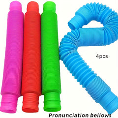 4pcs Stretching Tubes Relax Tension Toy Party Gift Green Red Pink Random