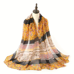 Boho Geometric Print Voile Scarf Vintage Shawl Casual Windproof