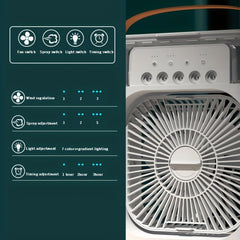 Hydrocooling Portable Air Conditioner 3 Speeds Humidifier Spray Heads
