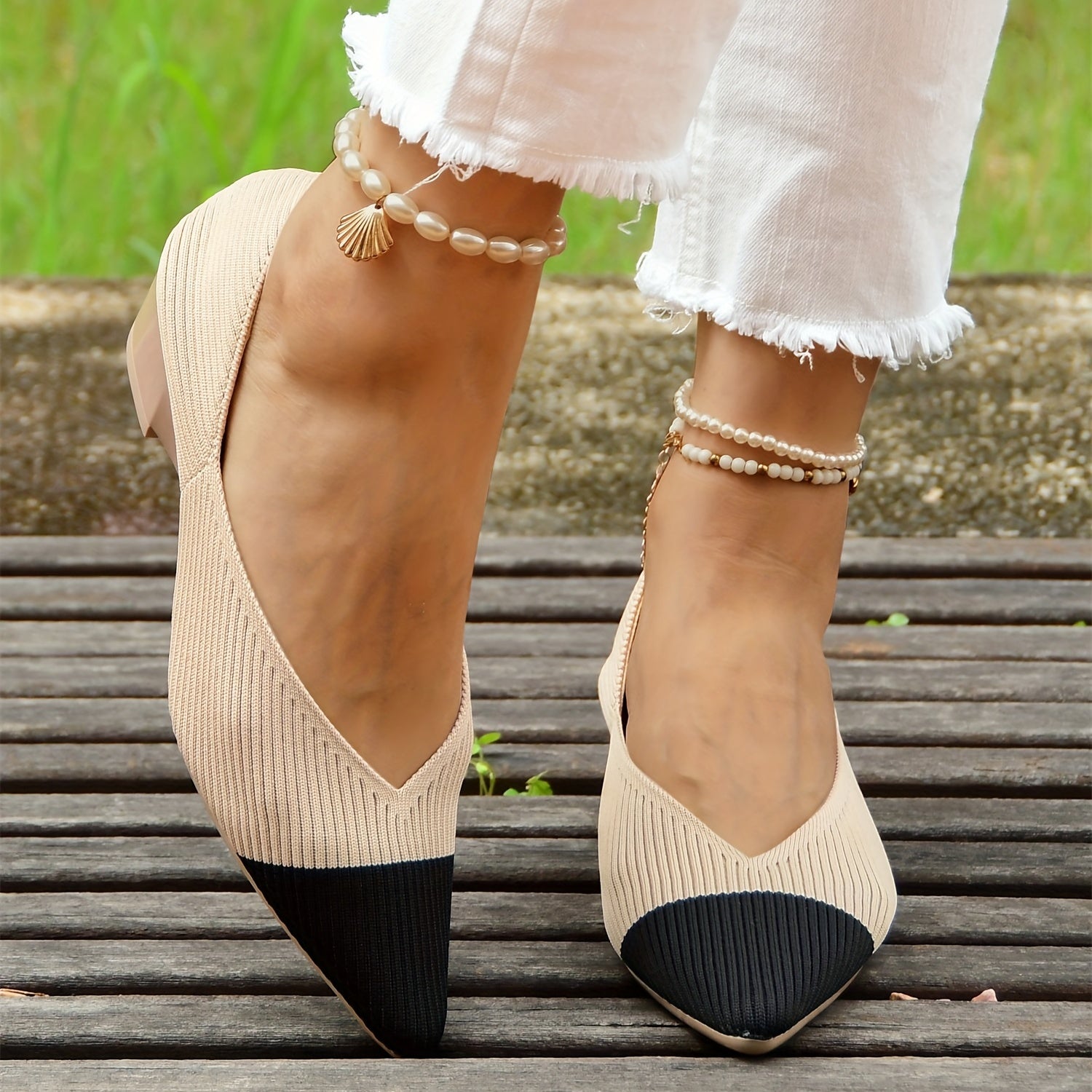 Women's Colorblock Wedge Heels Pointed Toe Slip On Shoes
