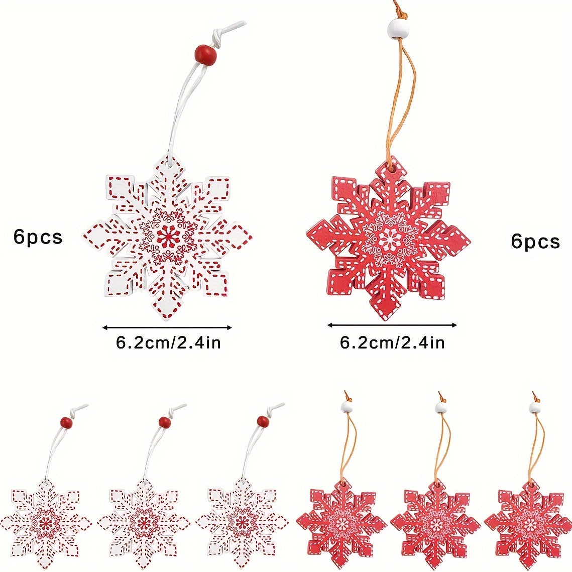 12pcs Wooden Christmas Snowflake Ornaments for Tree & Home Decor