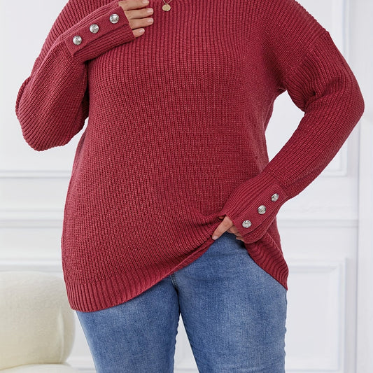  Casual Sweater Women's Button Long Sleeve Round Neck Jumper