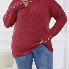  Casual Sweater Women's Button Long Sleeve Round Neck Jumper