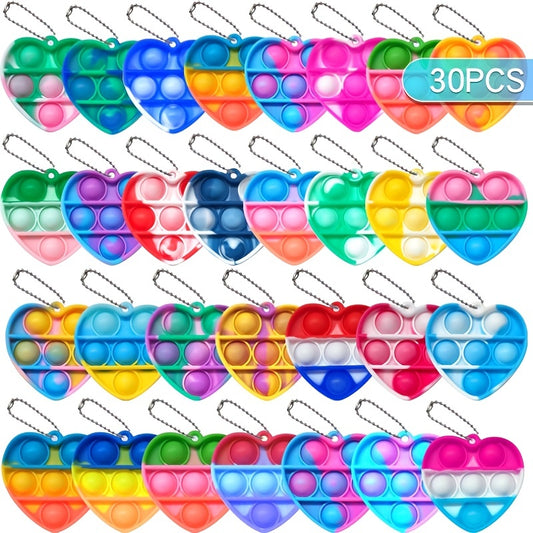30pcs Heart Push Bubble Pop Fidget Keychains