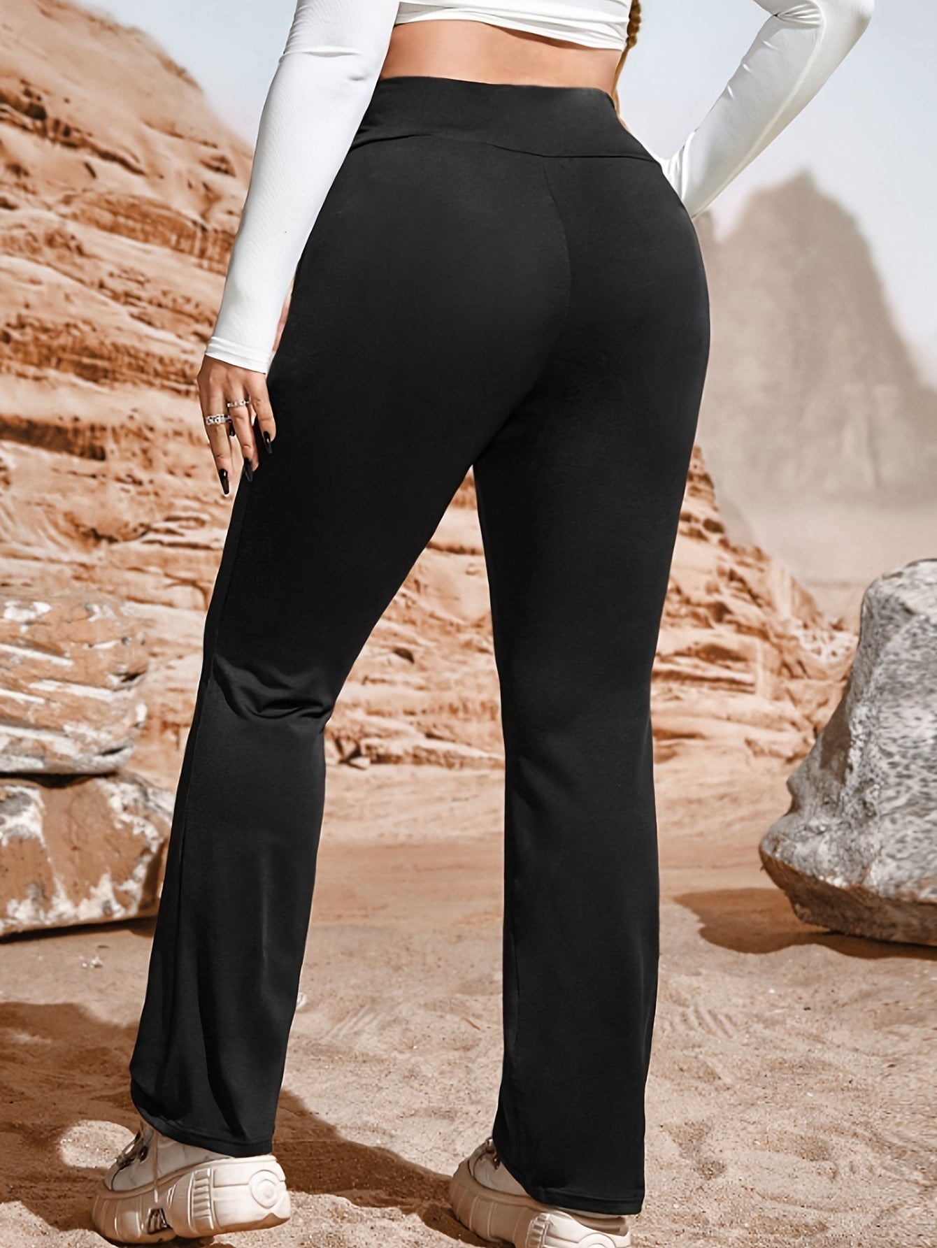  Ruched High Waist Flared Leg Stretch Trousers